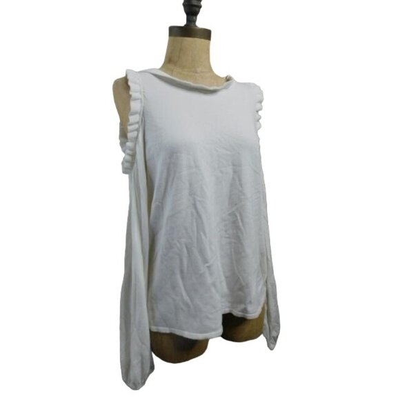 Milly Size M Medium White Cold Shoulder Long Sleeve Knit Top - Picture 2 of 2